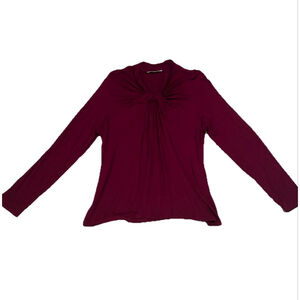 Women's Tahari Burgundy Long Sleeve Knot Front Tee Size L